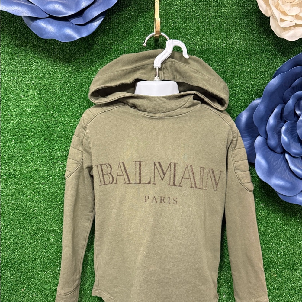Balmain Kids Unisex Green Hoodie Size 6